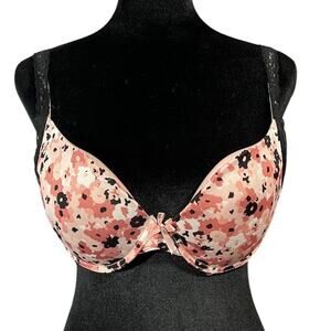 Ladies Cute Pink Floral Underwire Push Up Bra Pink White Black Flowers